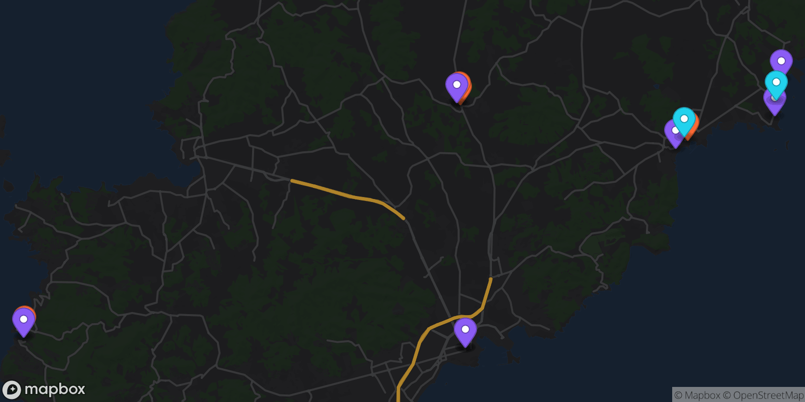 Map showing 14 locations