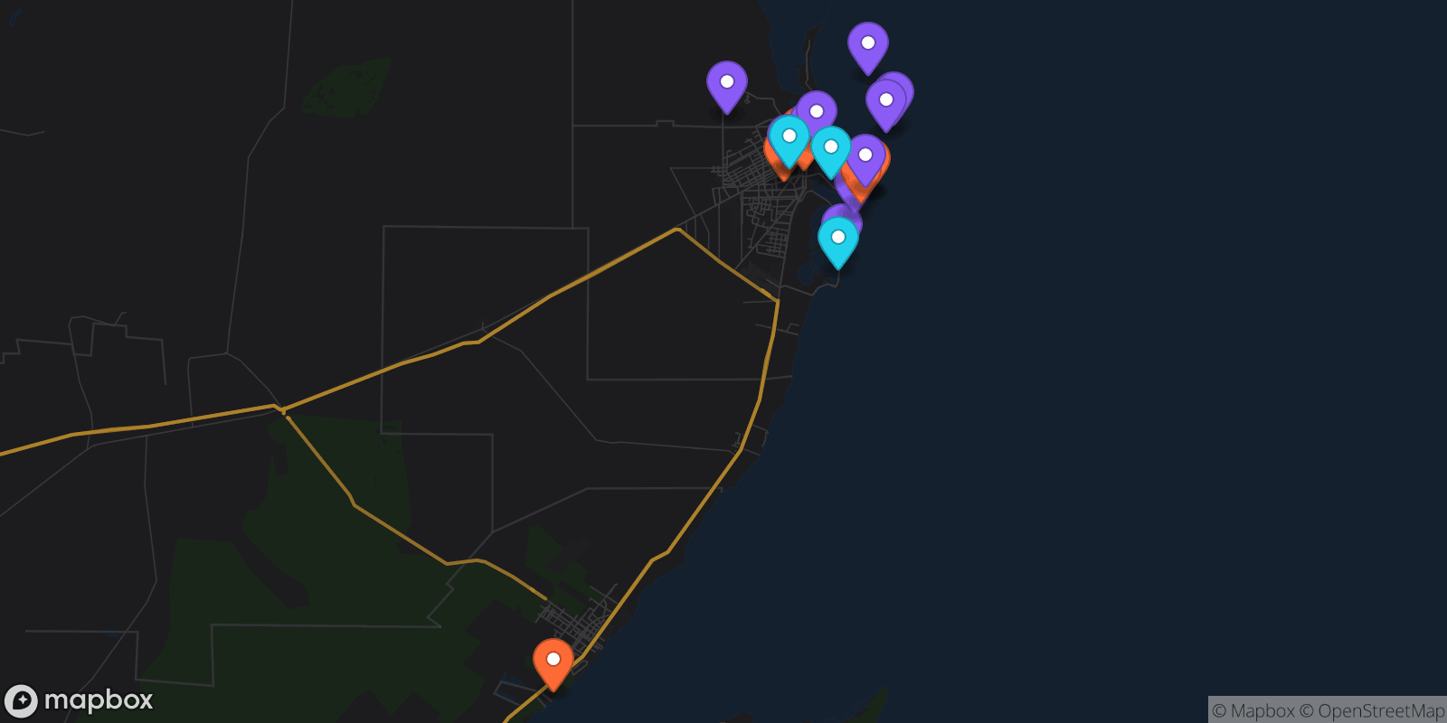 Map showing 22 locations