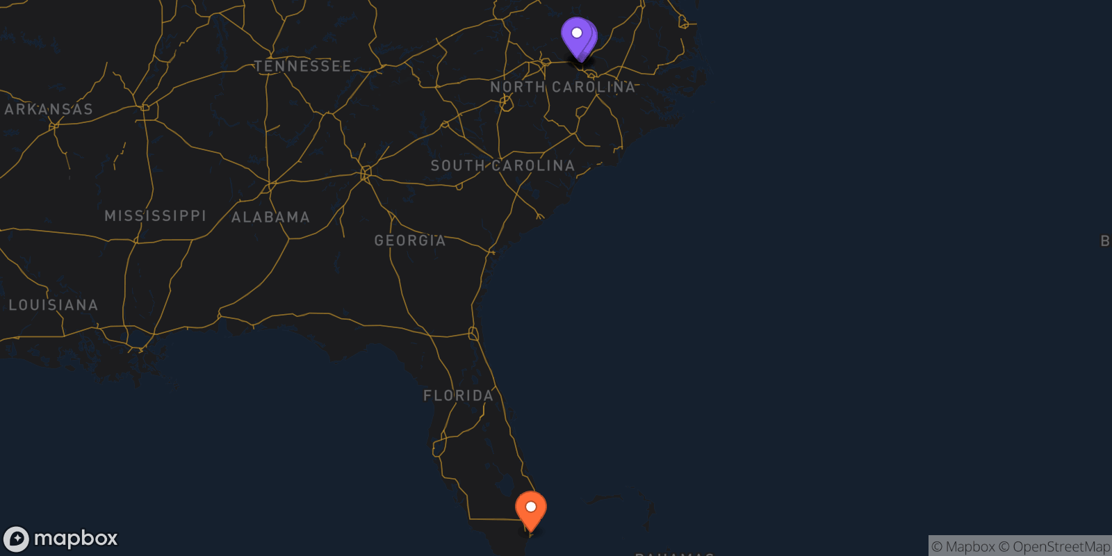 Map showing 8 locations