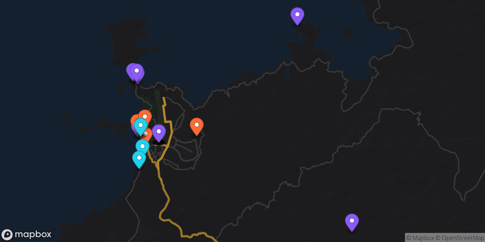 Map showing 27 locations
