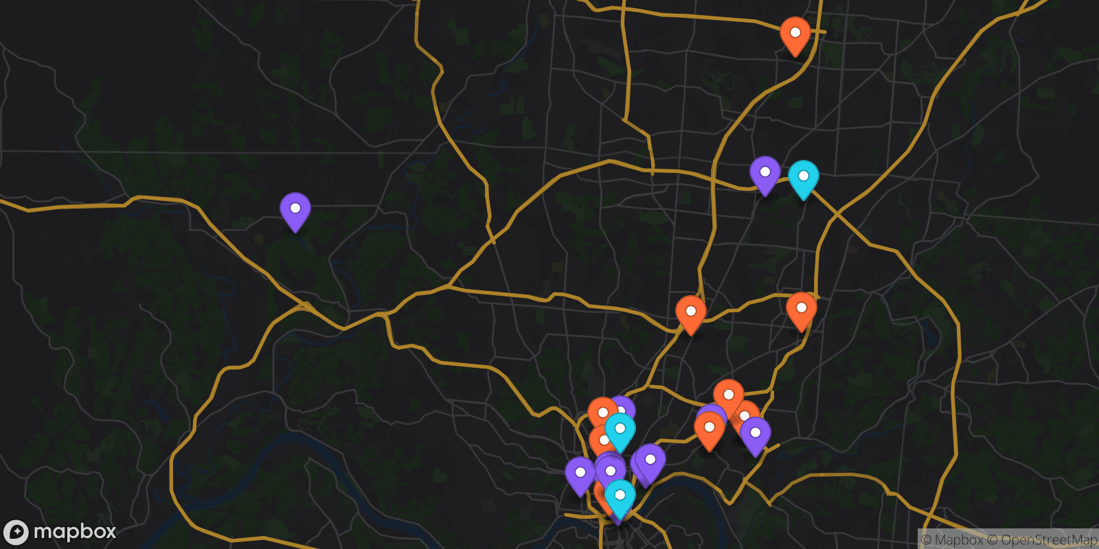 Map showing 27 locations