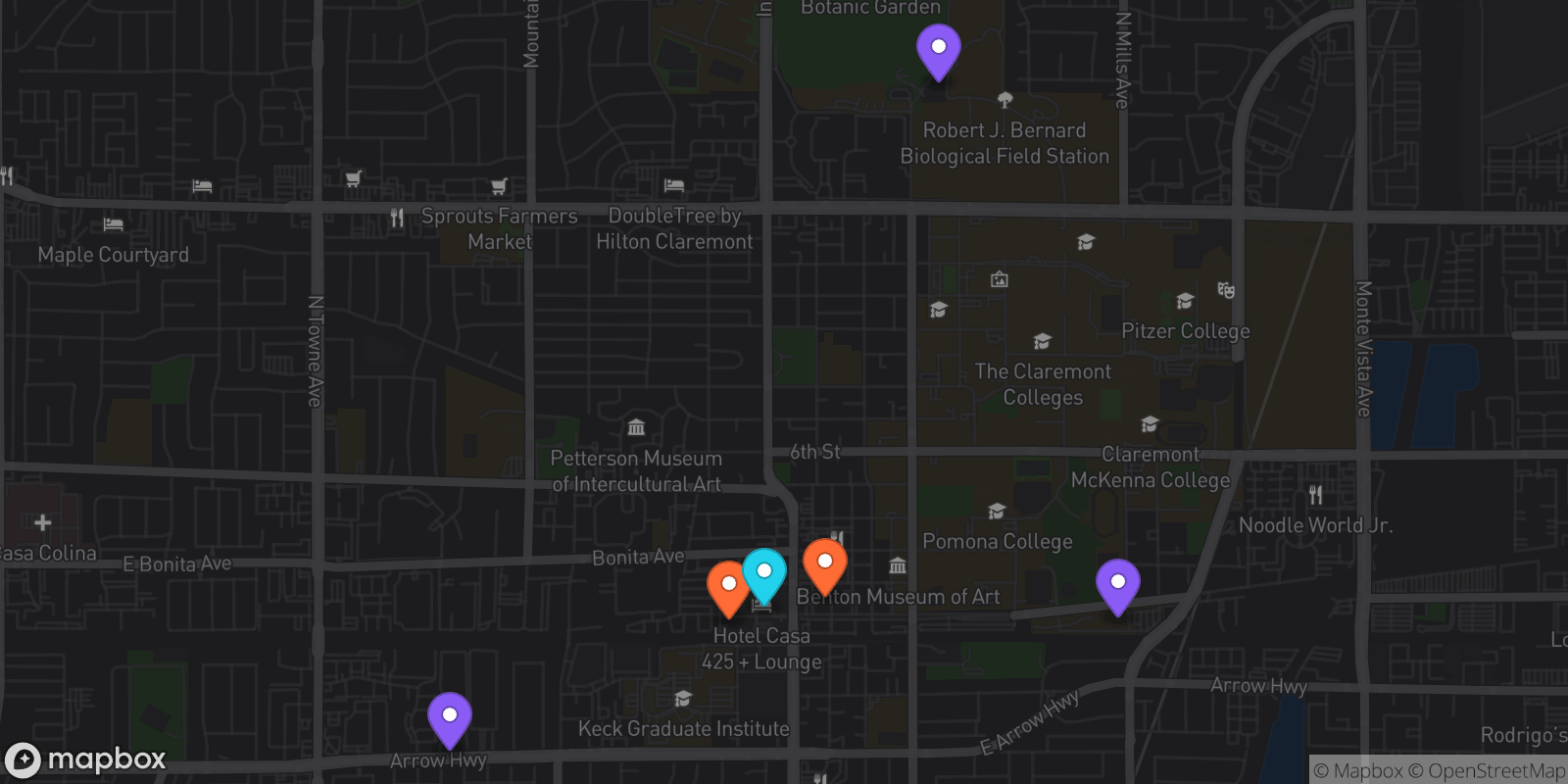 Map showing 6 locations