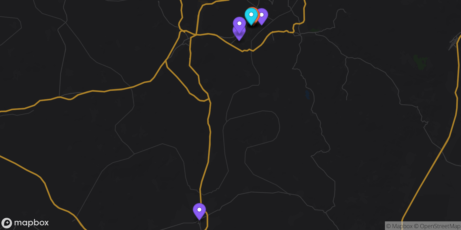 Map showing 12 locations