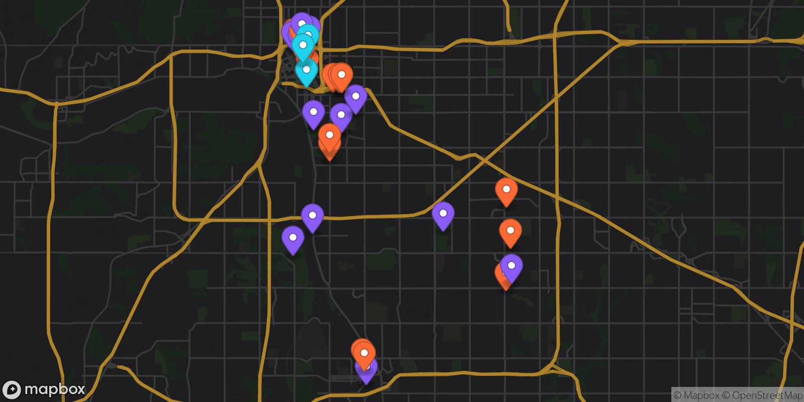 Map showing 32 locations