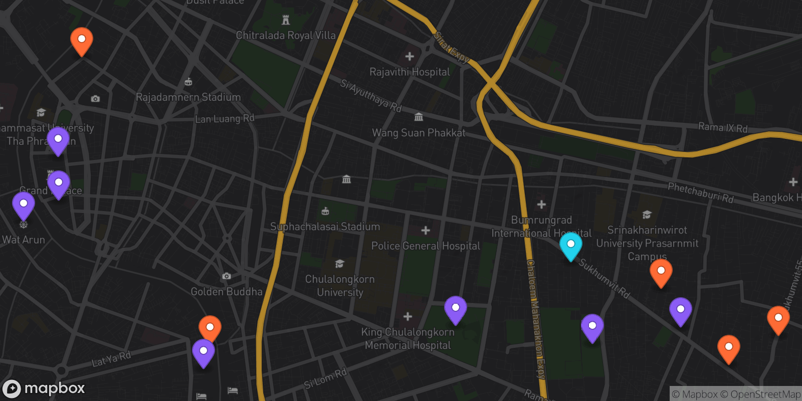 Map showing 13 locations