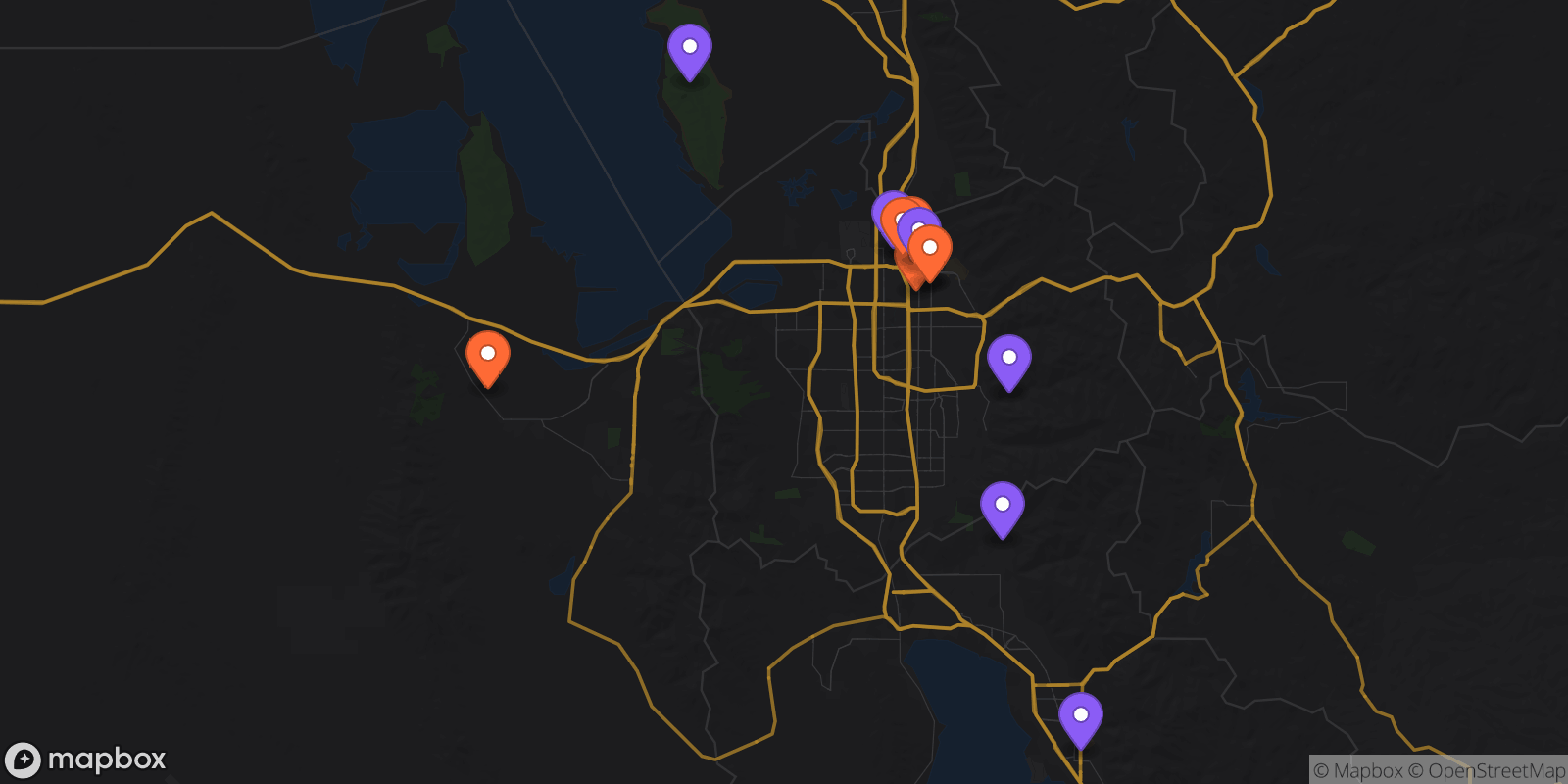 Map showing 12 locations