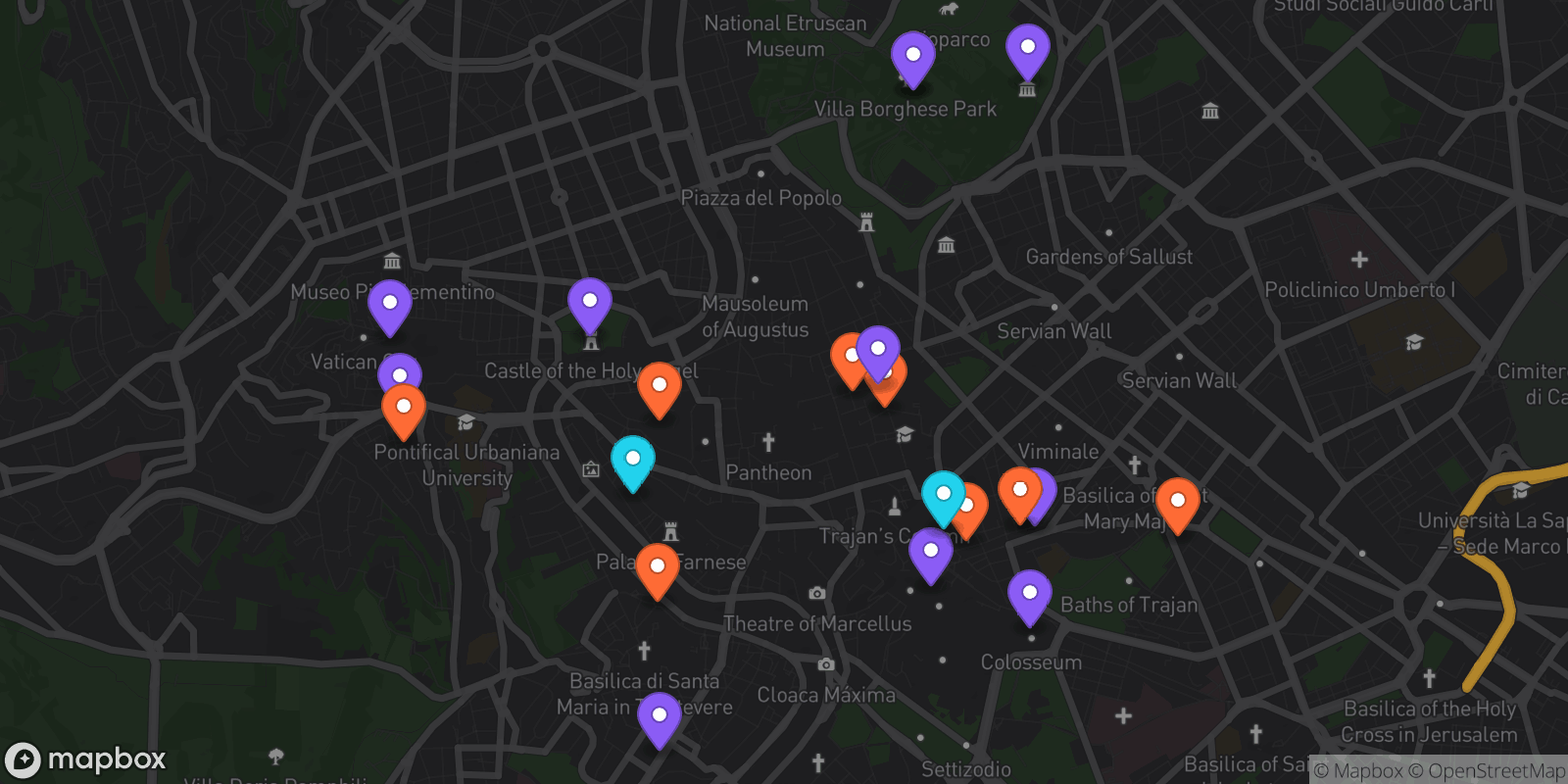 Map showing 21 locations