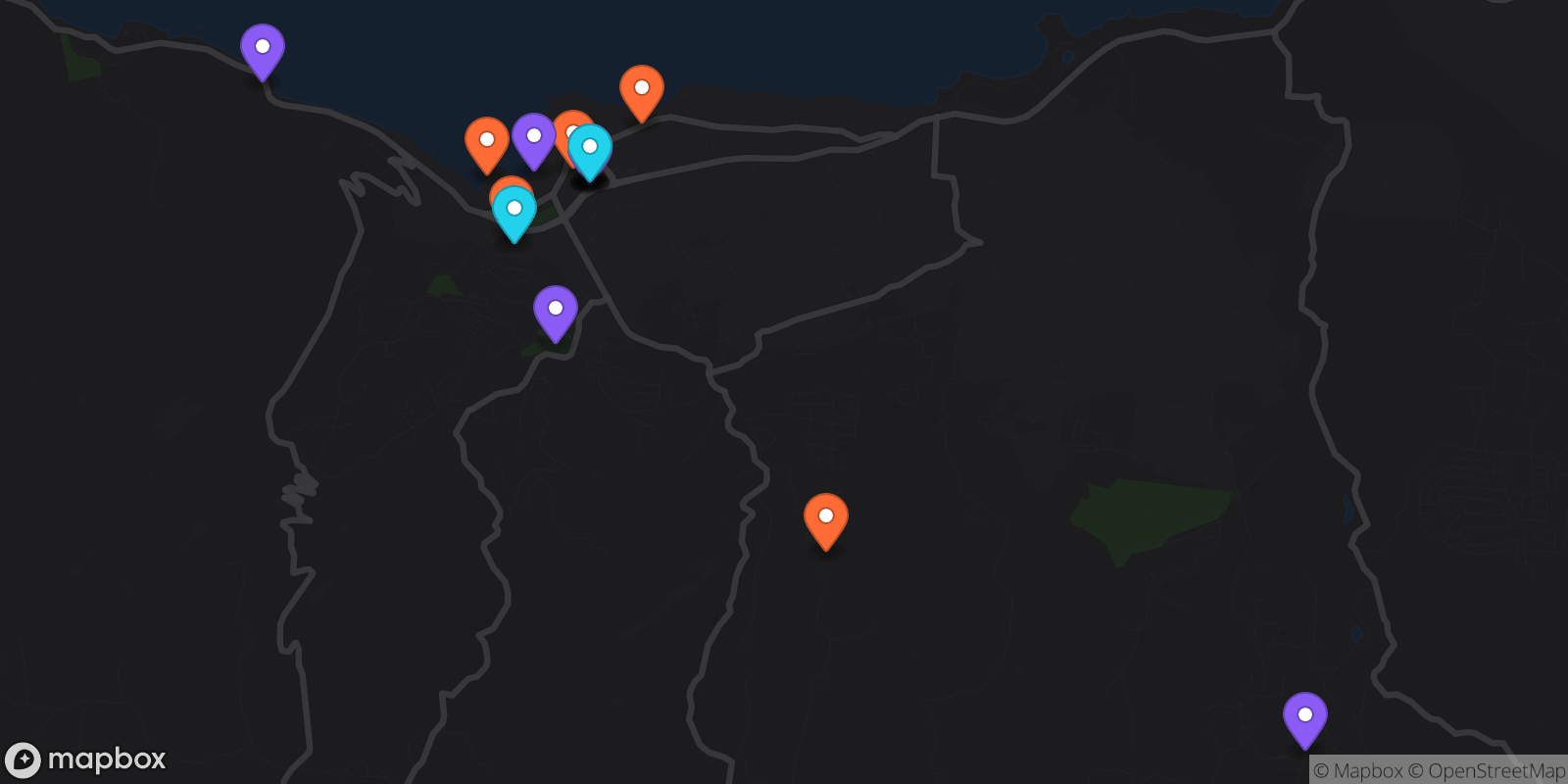 Map showing 16 locations