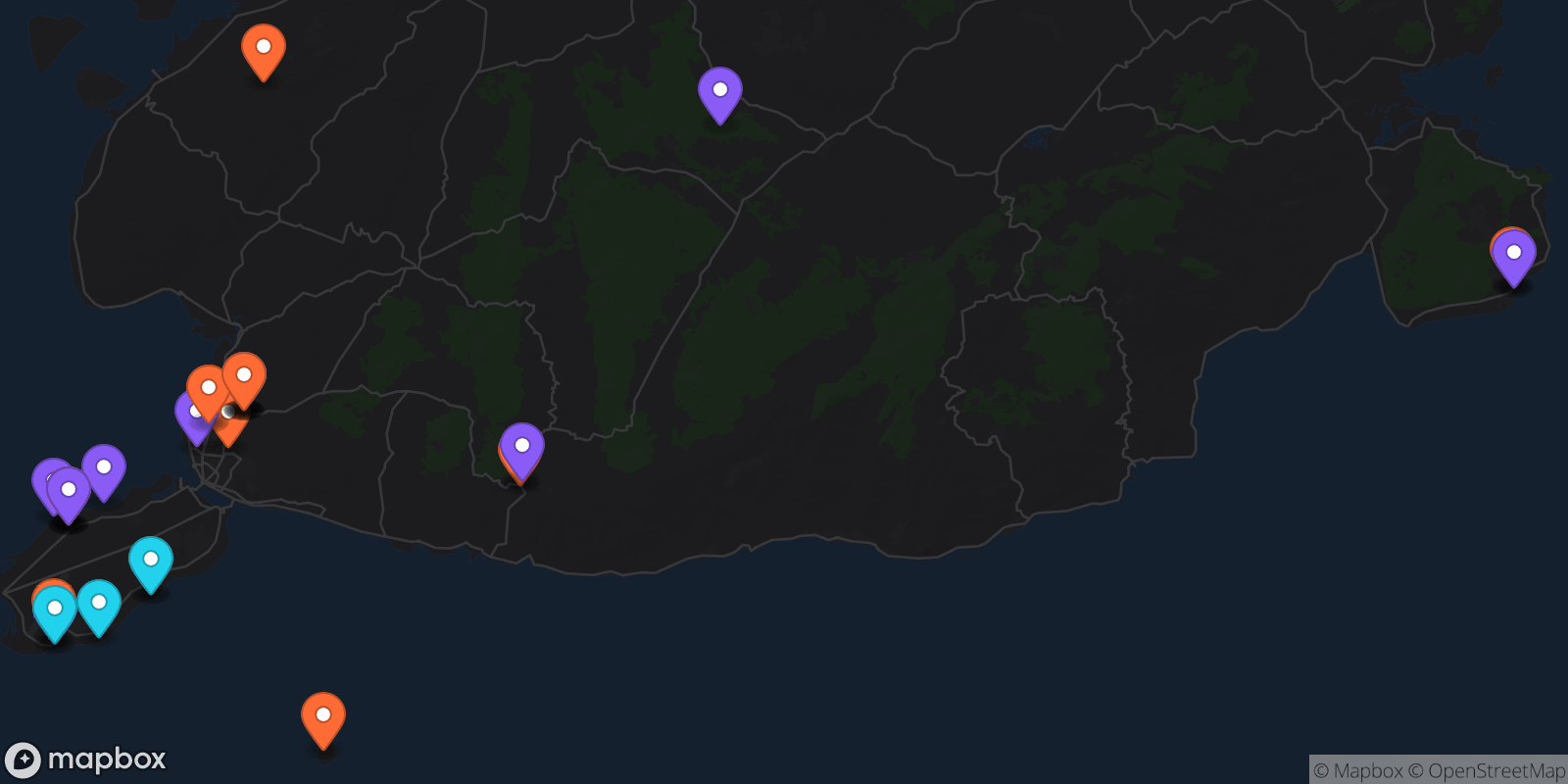 Map showing 31 locations