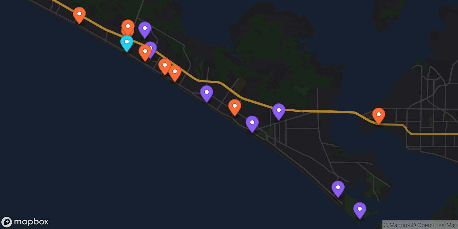 Map showing 16 locations