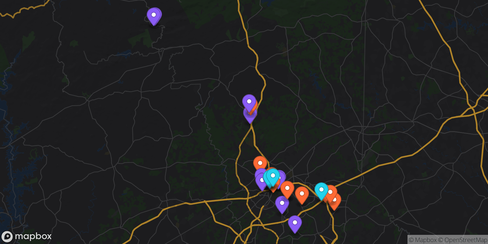 Map showing 32 locations