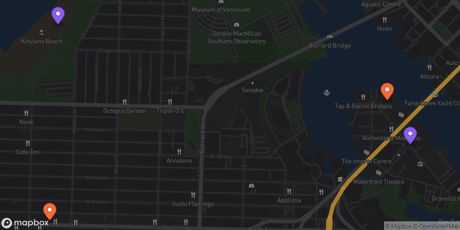 Map showing 4 locations