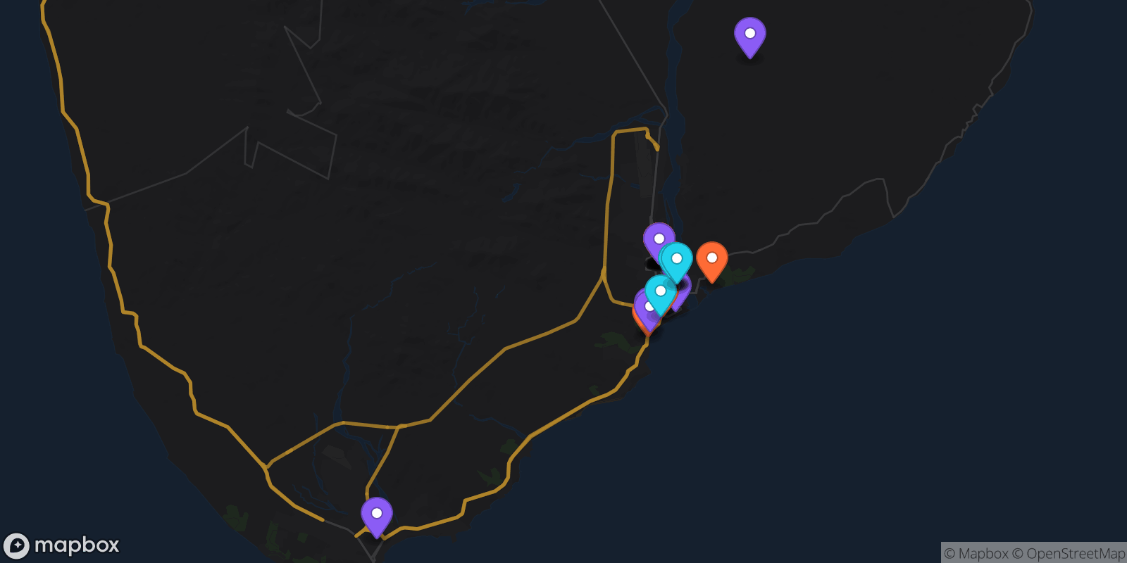 Map showing 28 locations