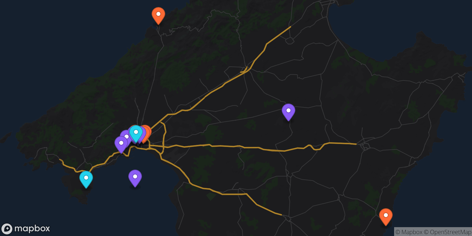 Map showing 16 locations