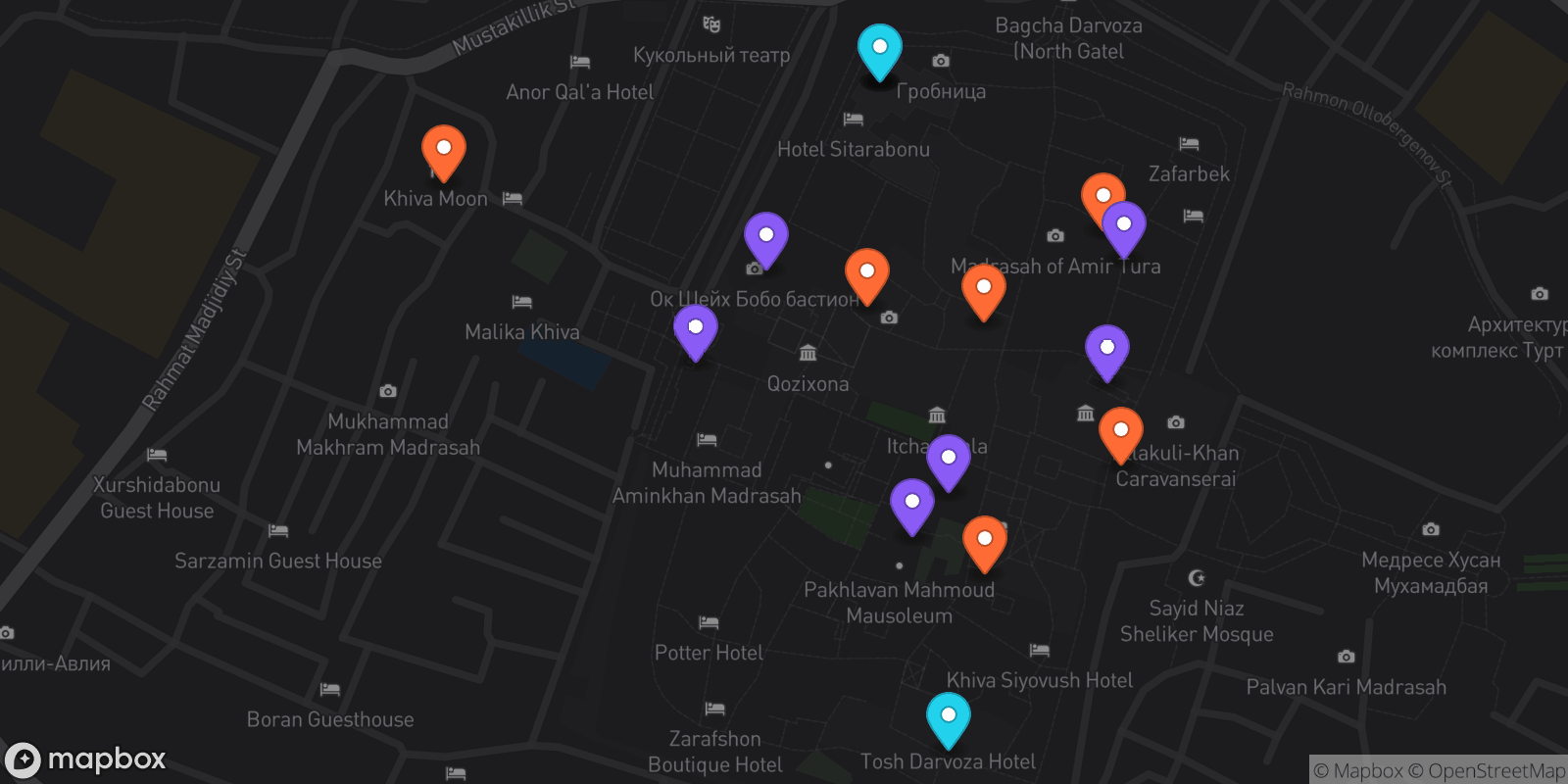 Map showing 17 locations