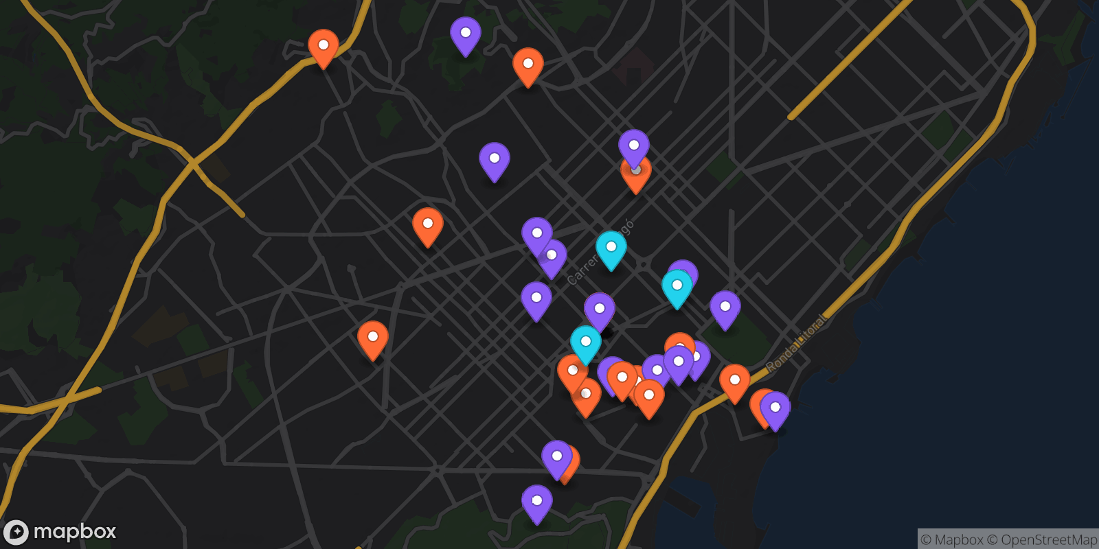 Map showing 40 locations