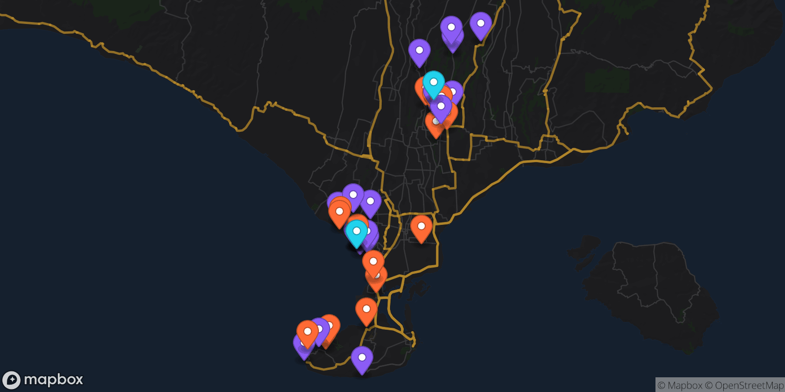 Map showing 52 locations