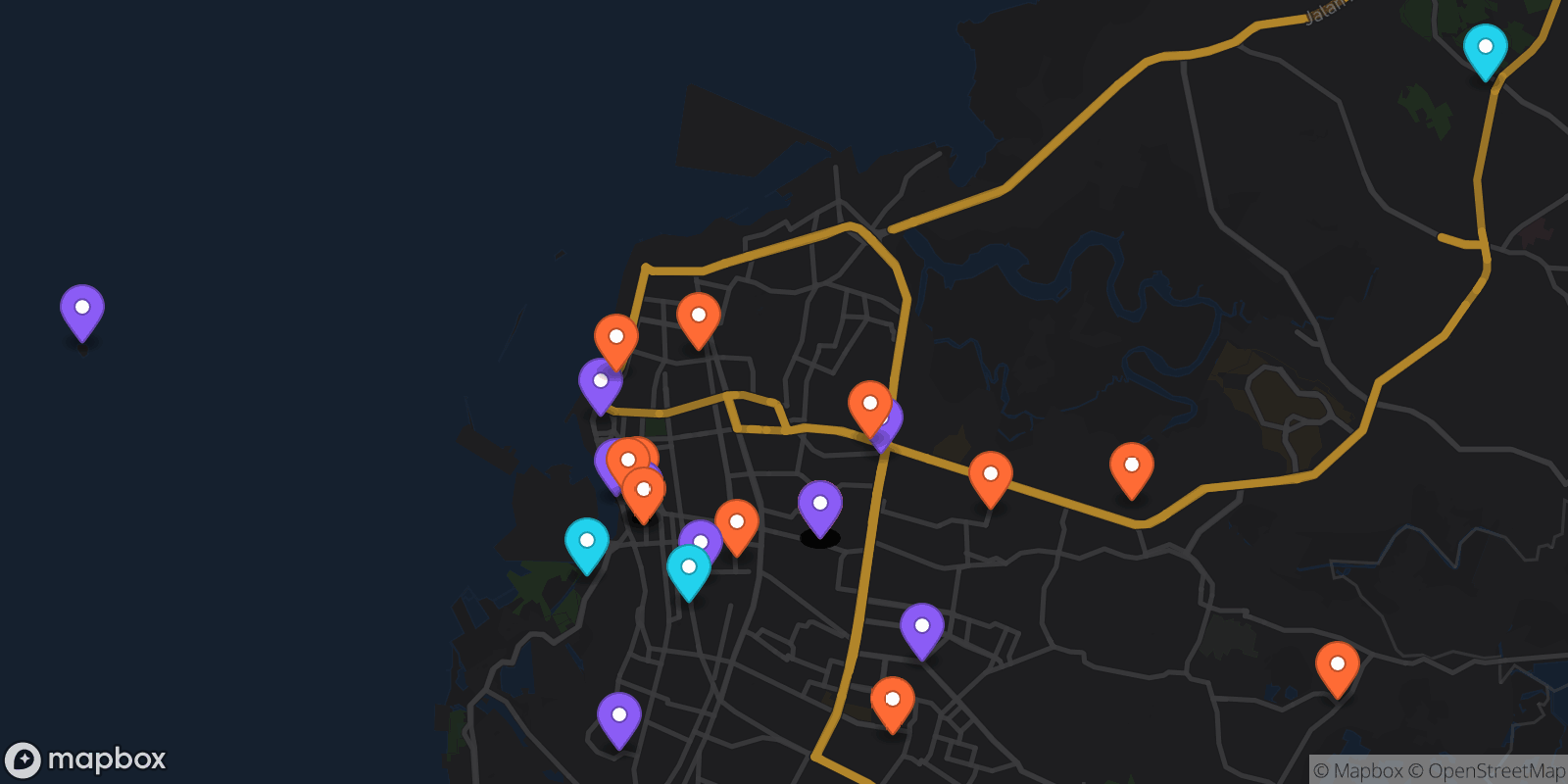 Map showing 42 locations