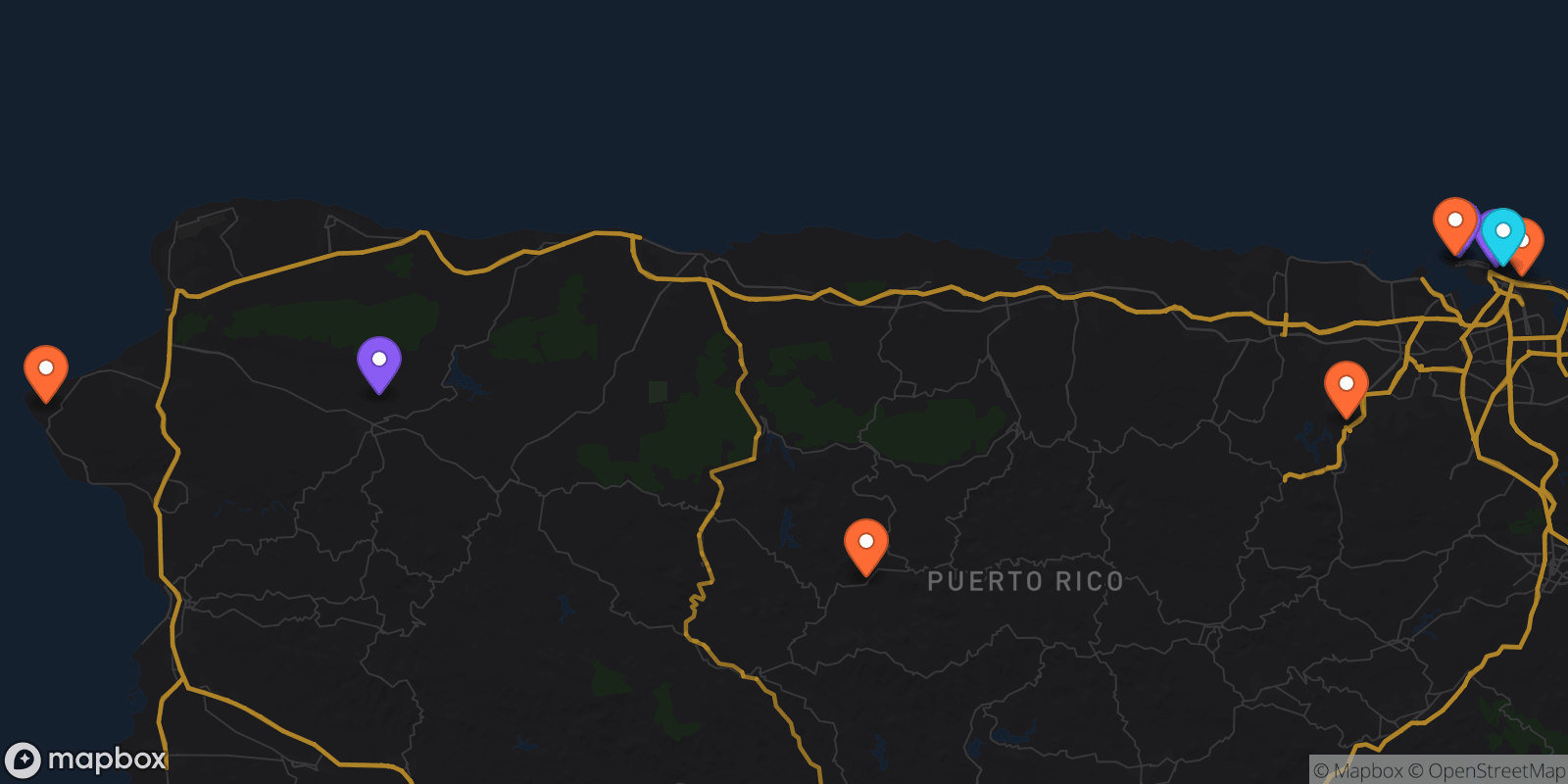 Map showing 9 locations