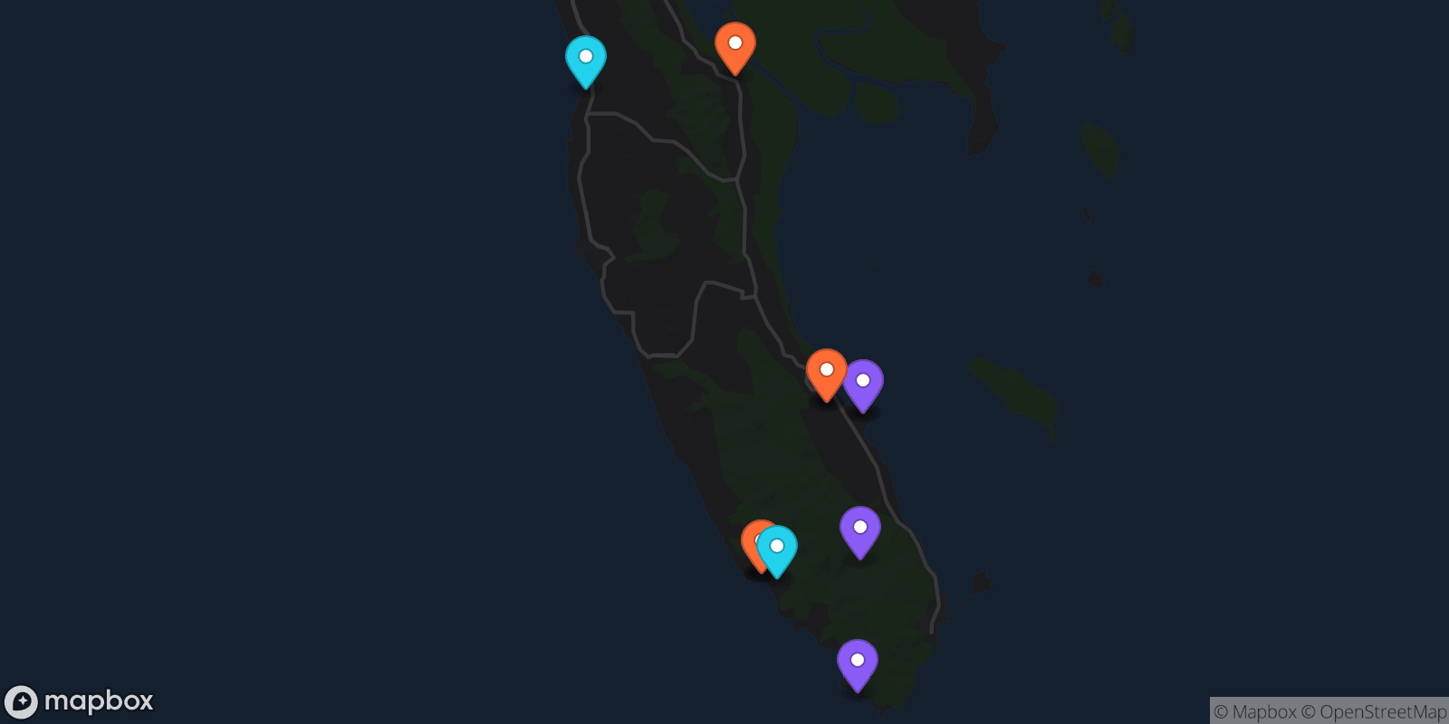 Map showing 12 locations