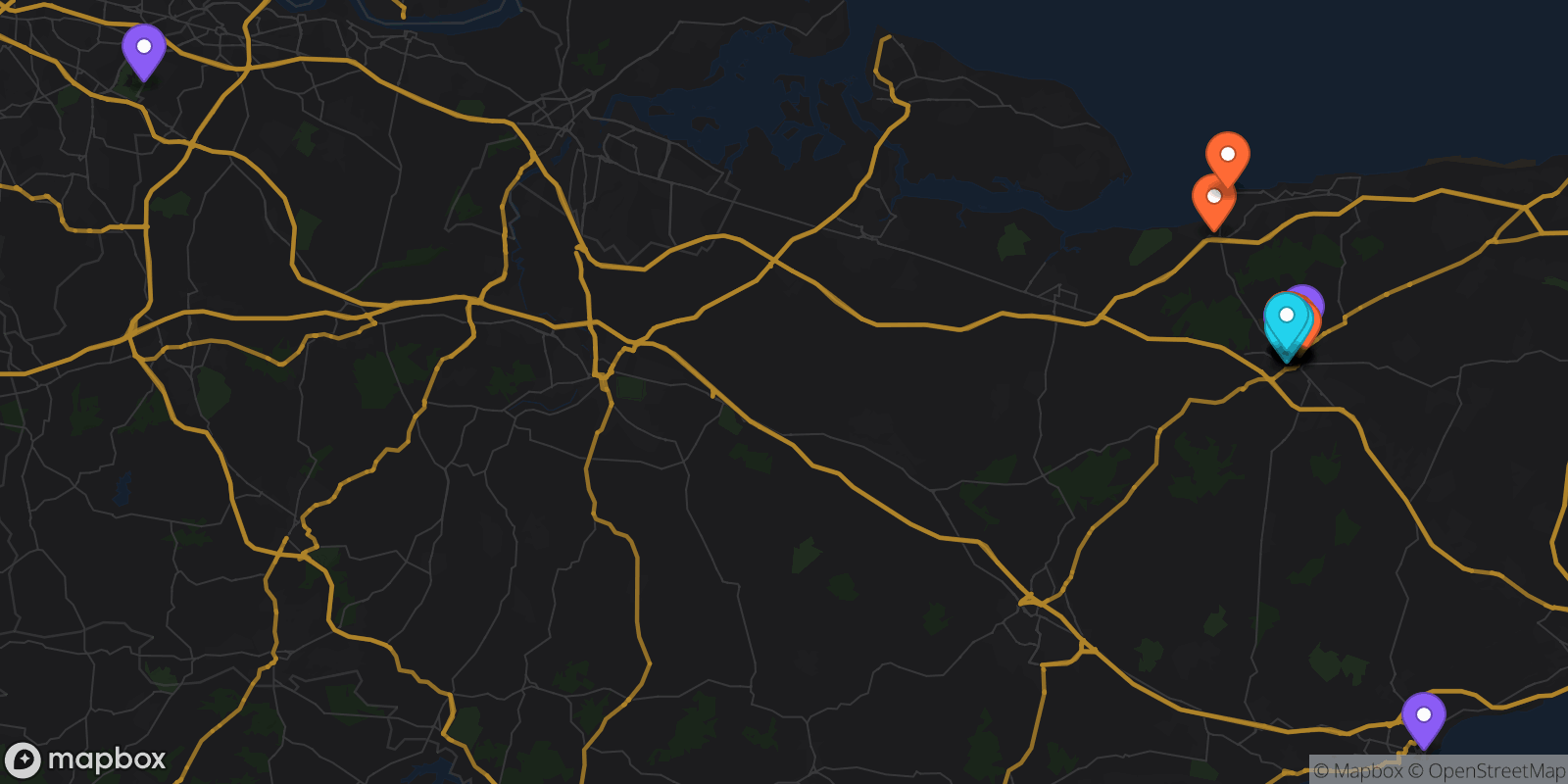 Map showing 45 locations