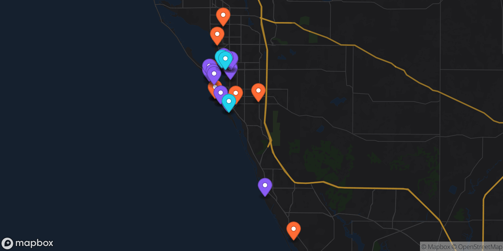 Map showing 37 locations