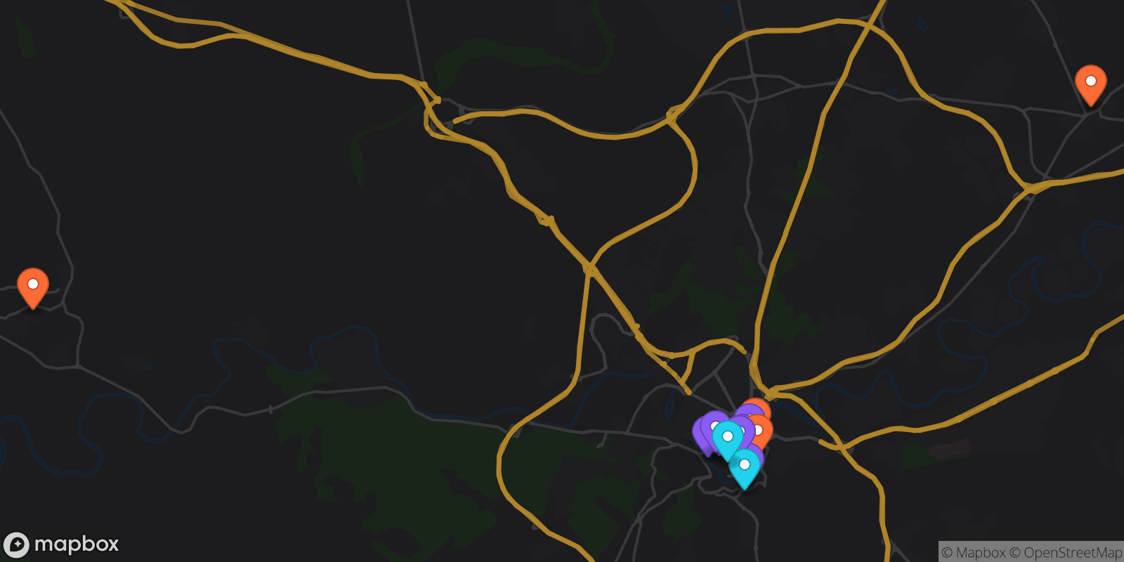 Map showing 16 locations