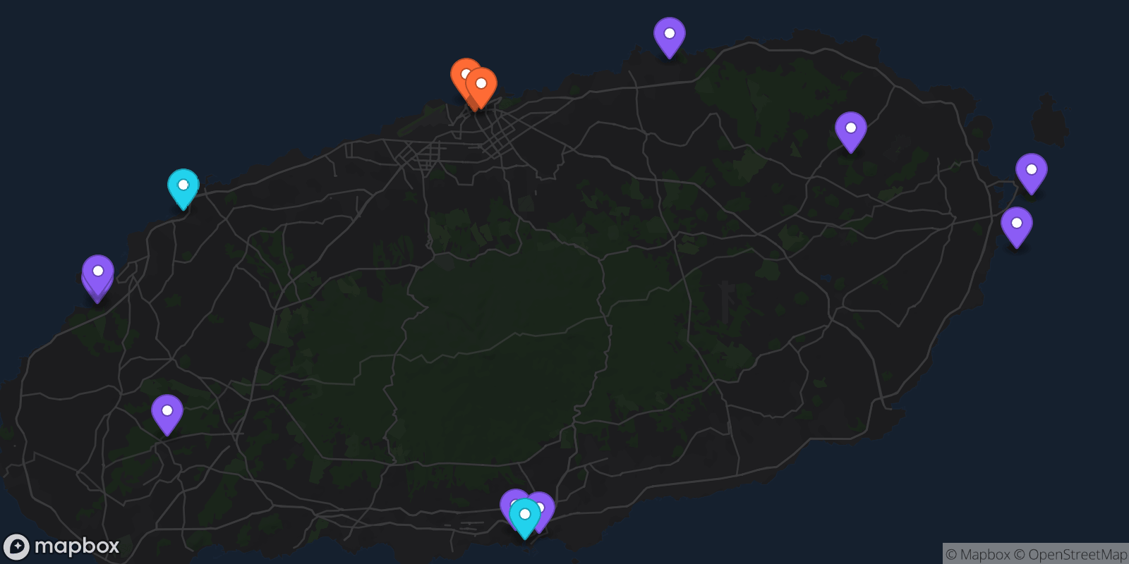 Map showing 14 locations