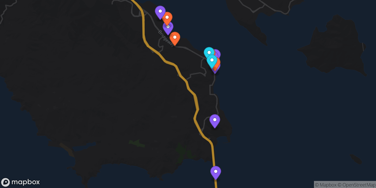 Map showing 14 locations
