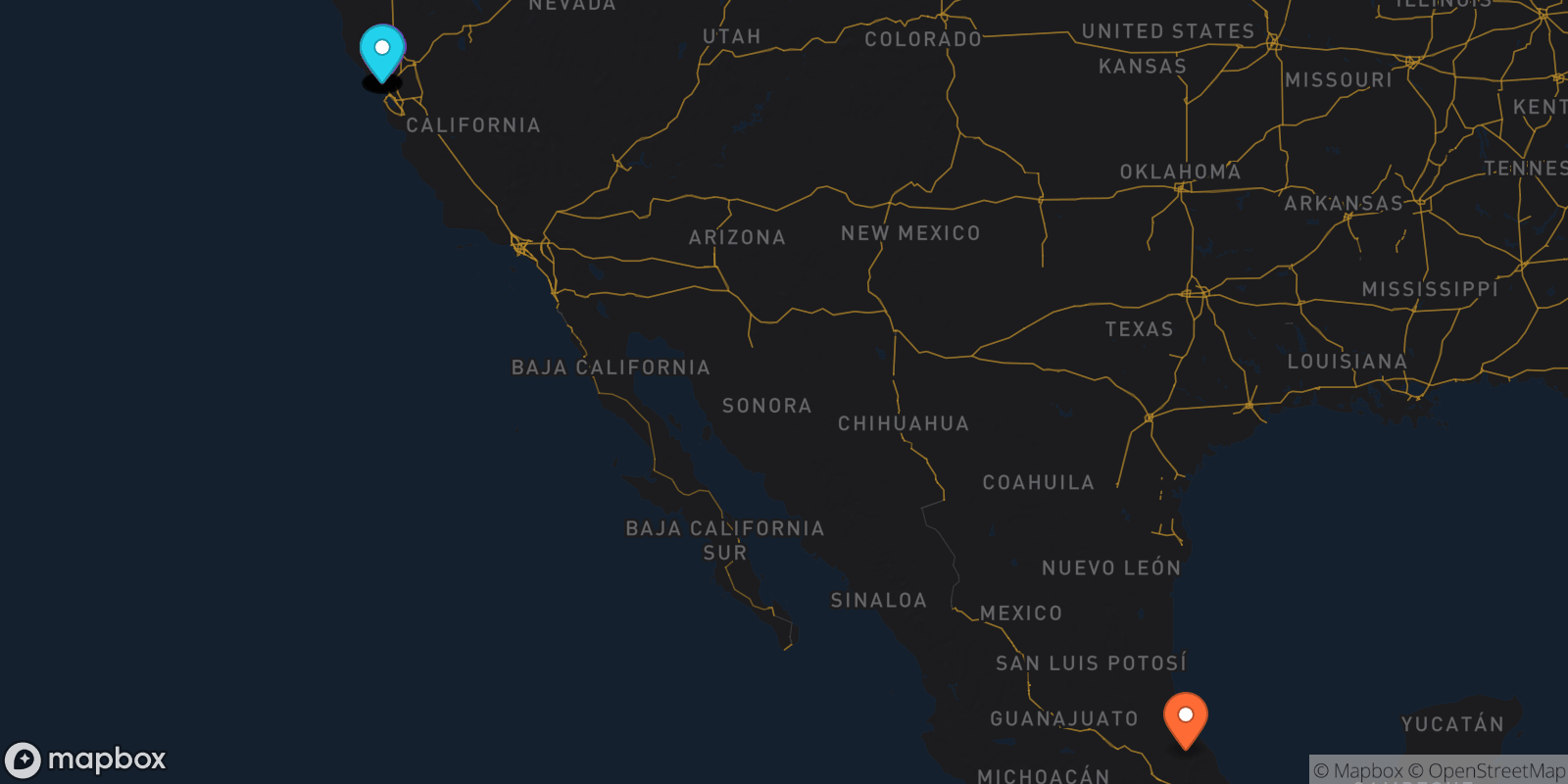 Map showing 17 locations