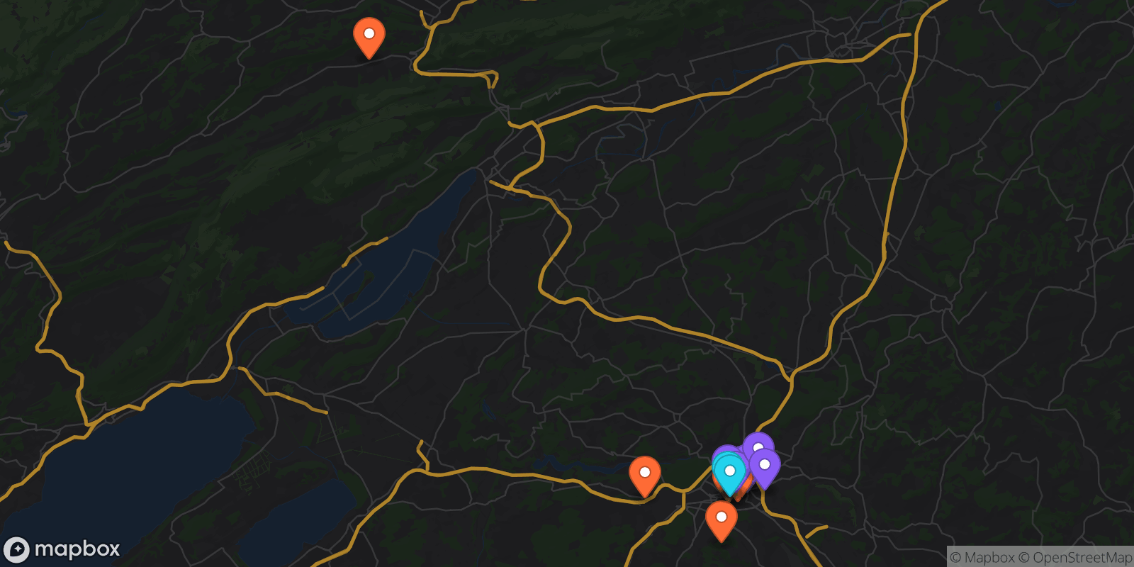 Map showing 19 locations