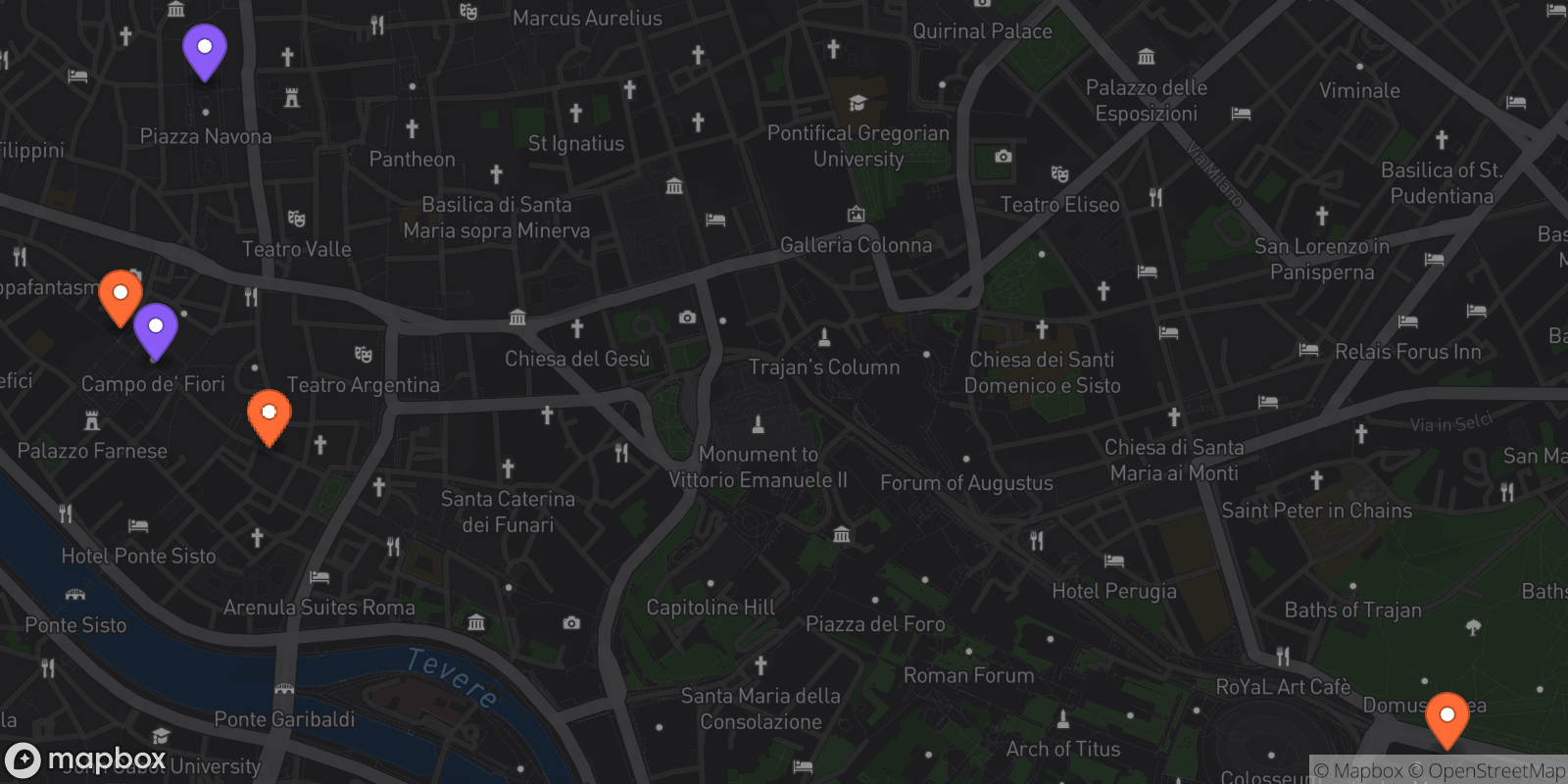 Map showing 5 locations