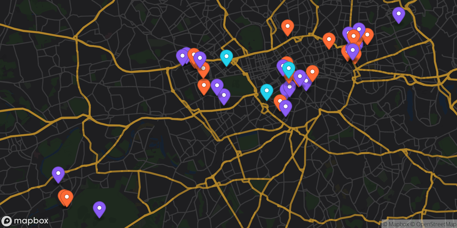 Map showing 42 locations