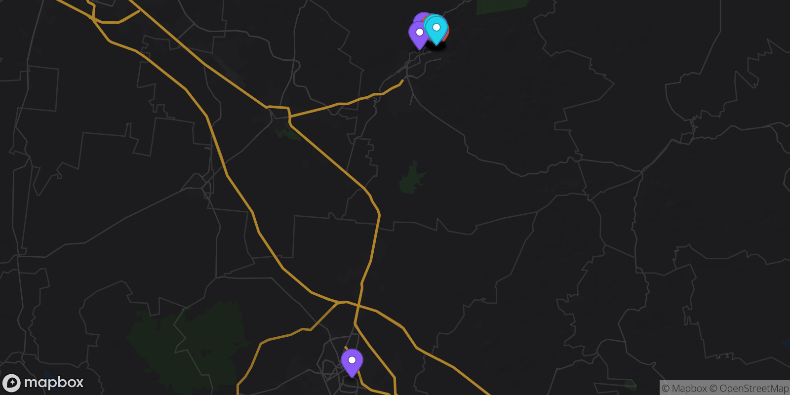Map showing 23 locations