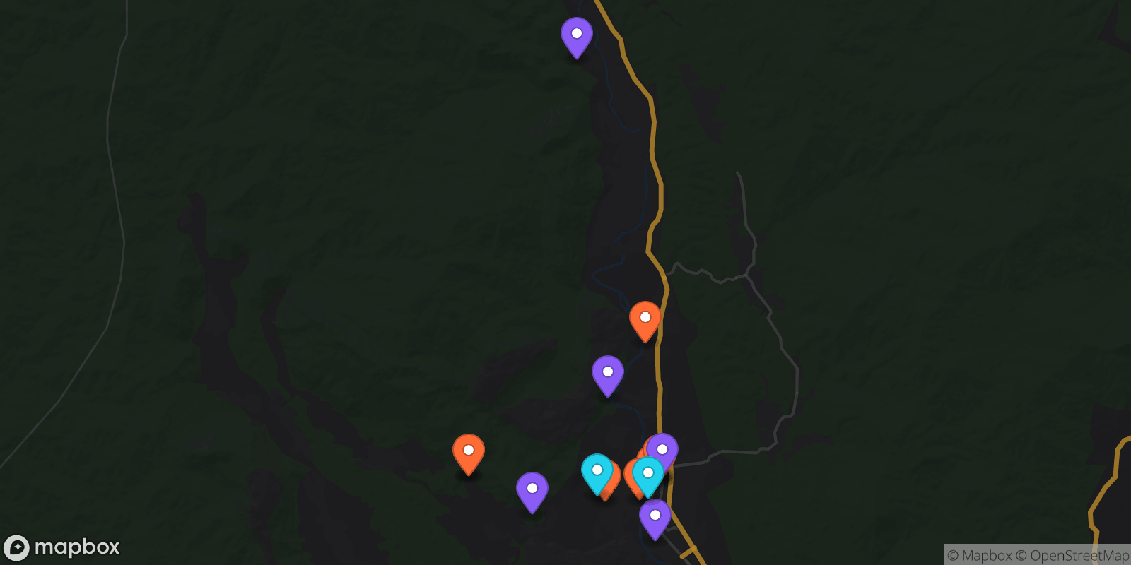 Map showing 16 locations