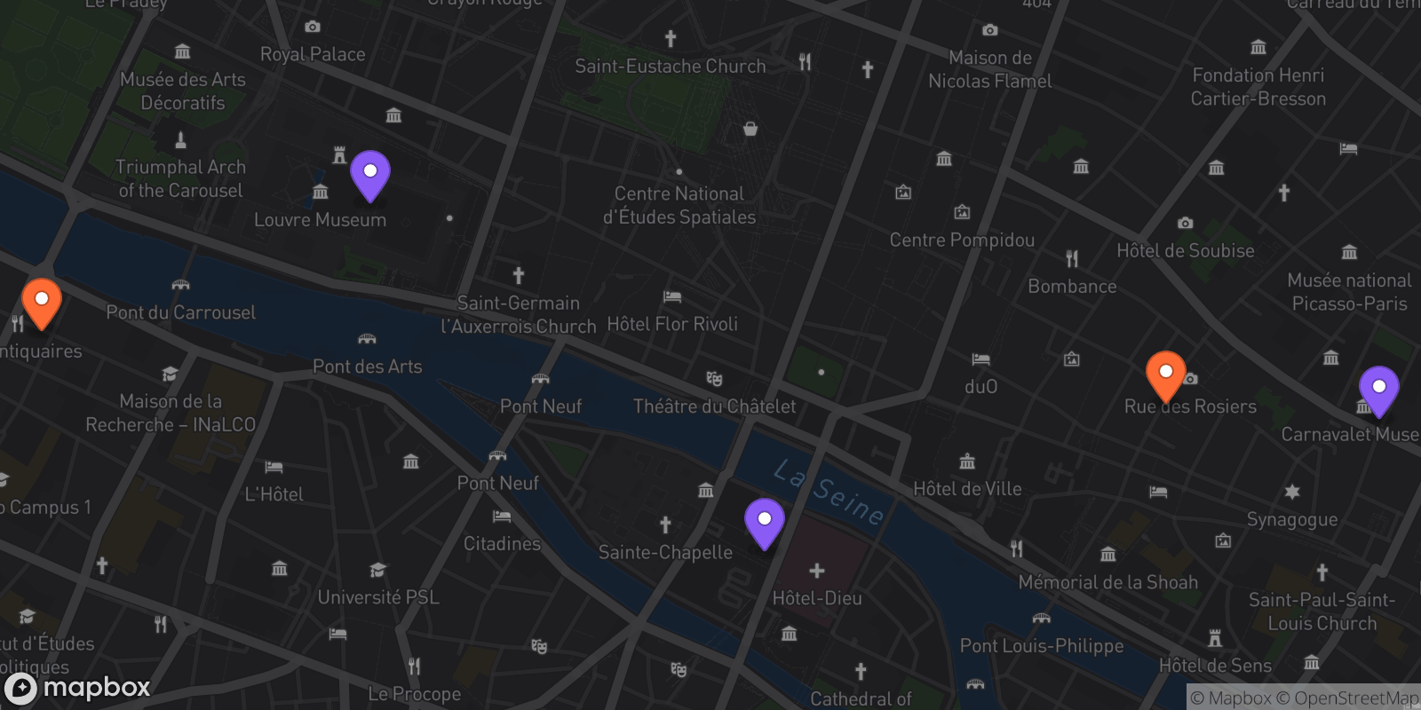 Map showing 5 locations