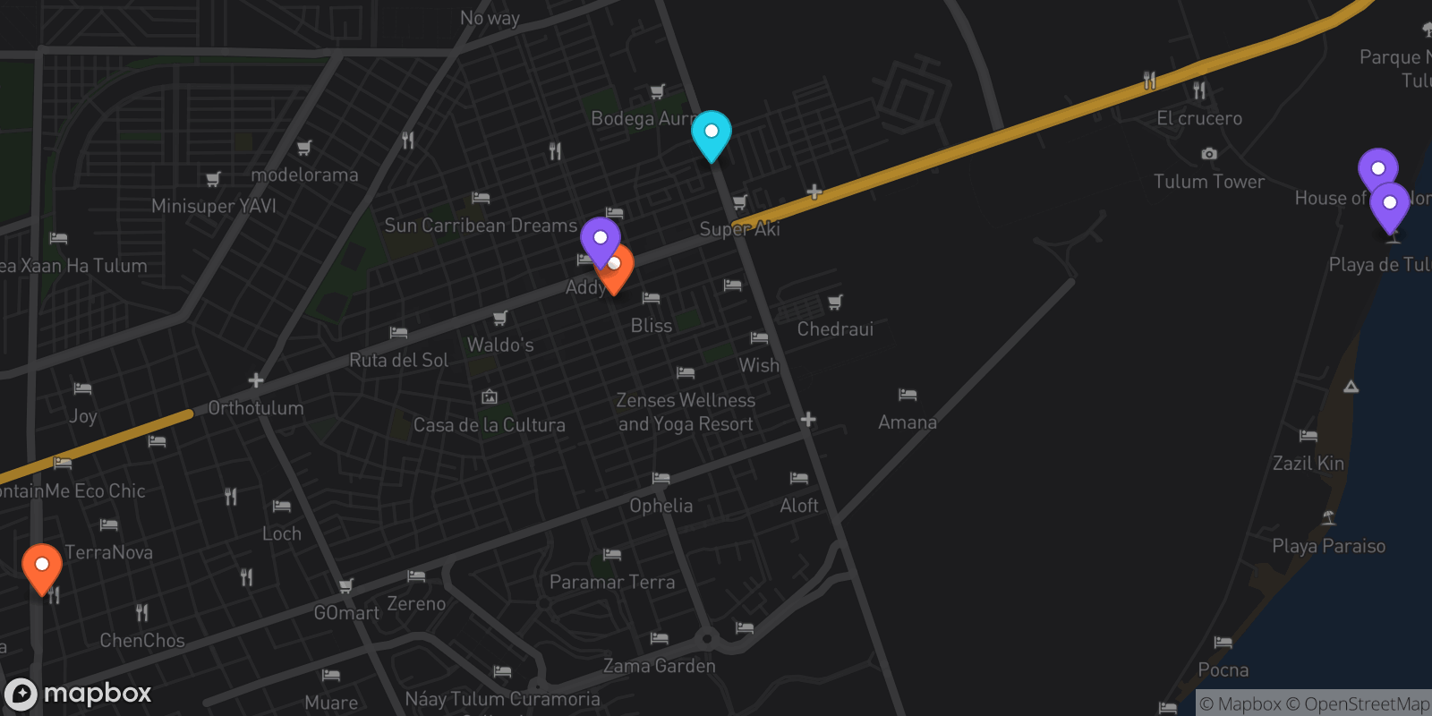 Map showing 6 locations