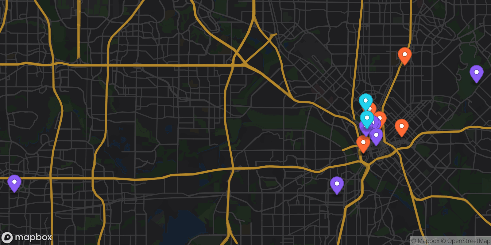 Map showing 16 locations