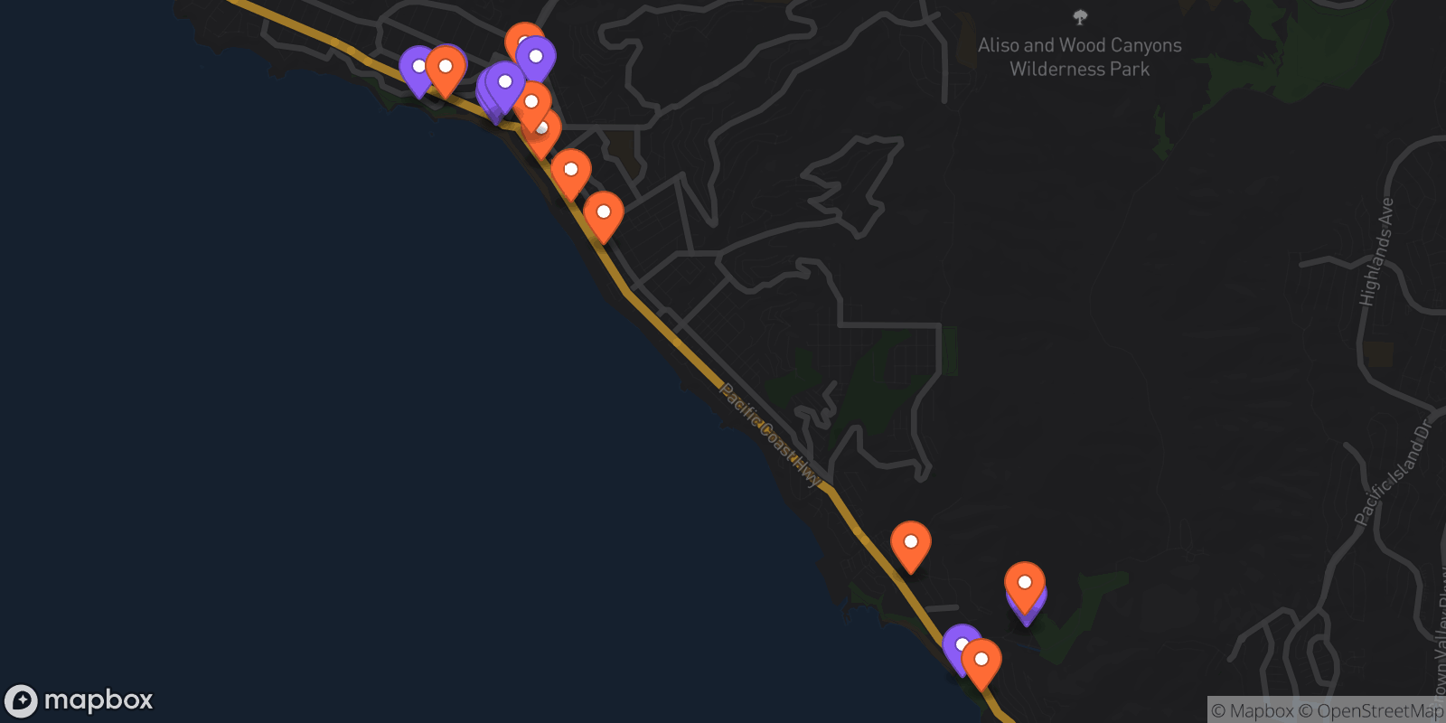 Map showing 17 locations