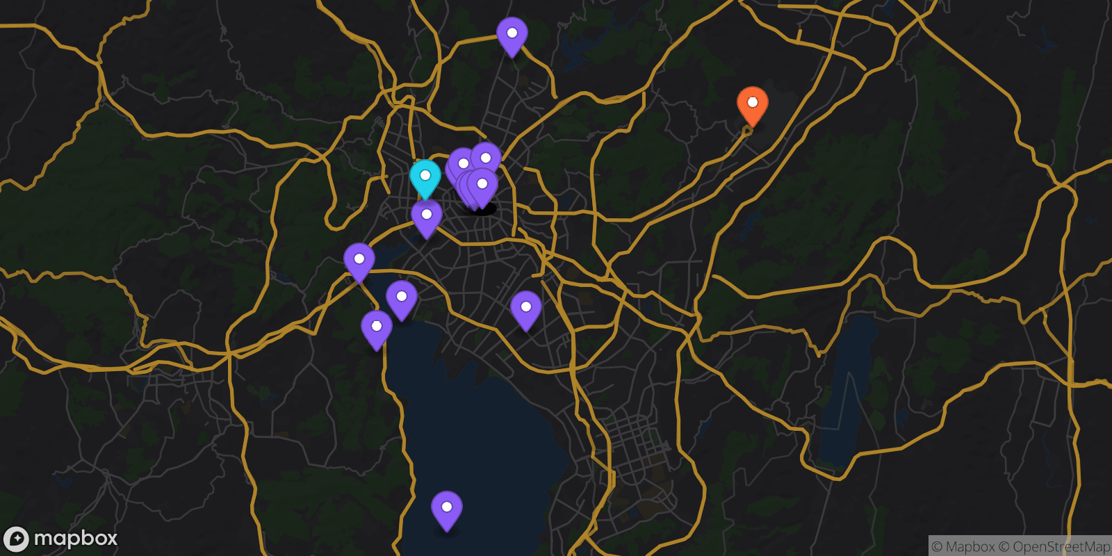 Map showing 33 locations