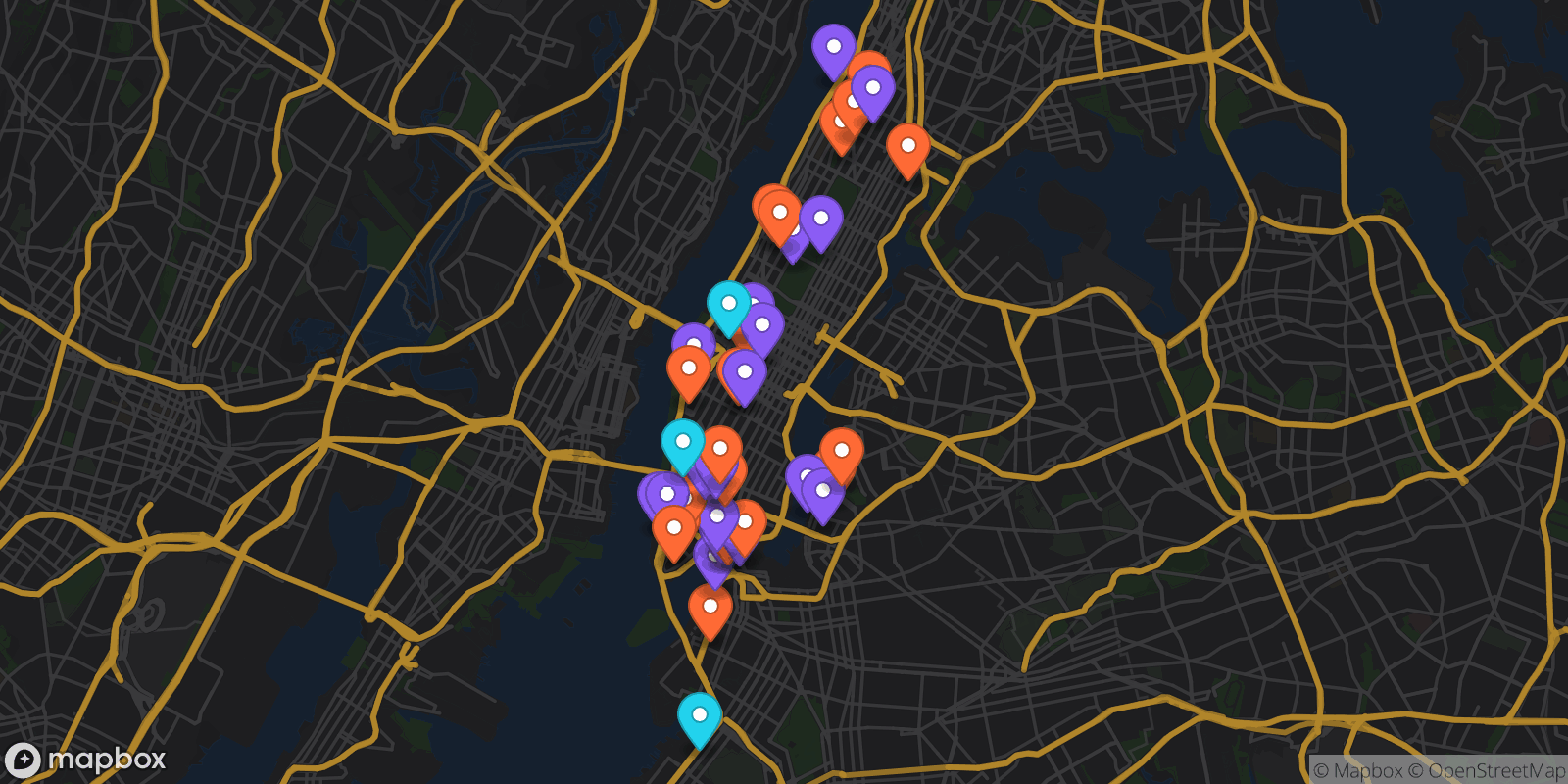 Map showing 42 locations