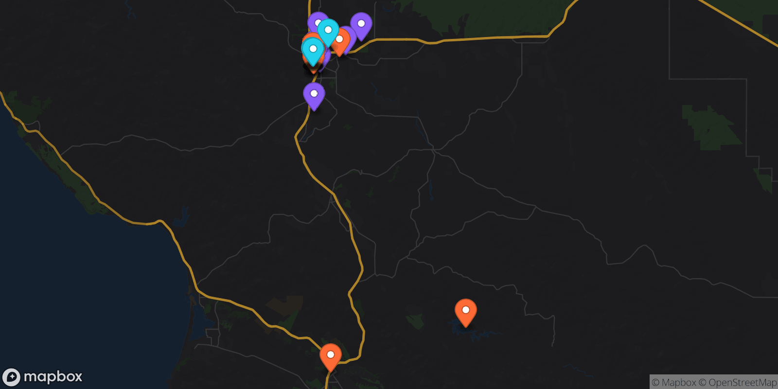 Map showing 42 locations
