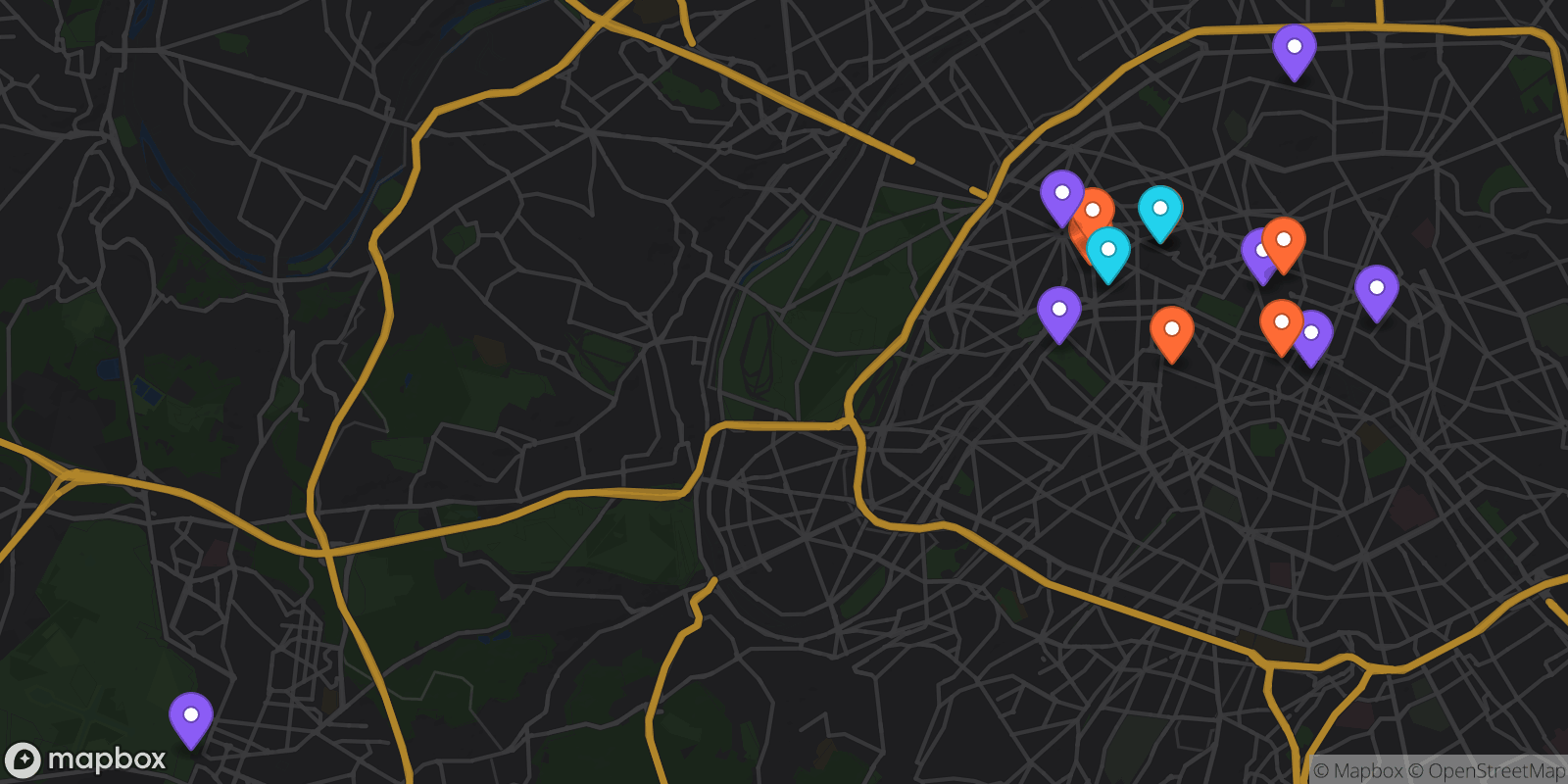 Map showing 15 locations