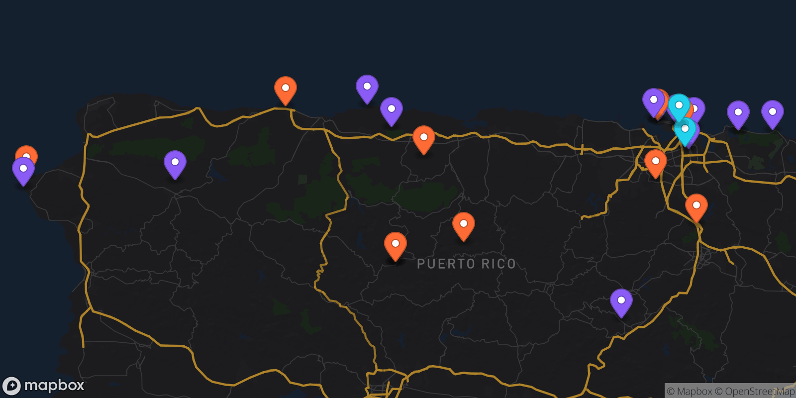 Map showing 30 locations