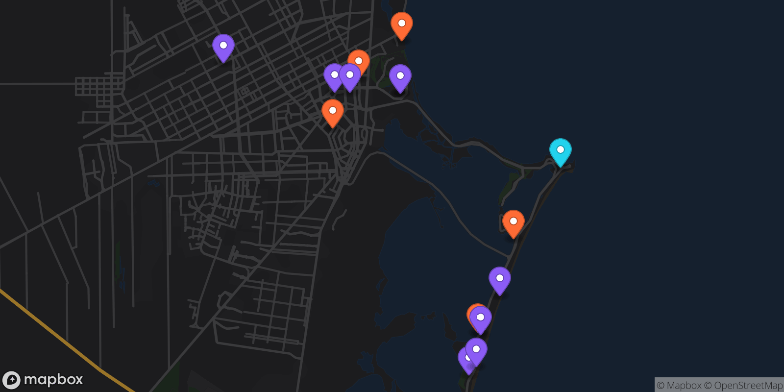 Map showing 15 locations