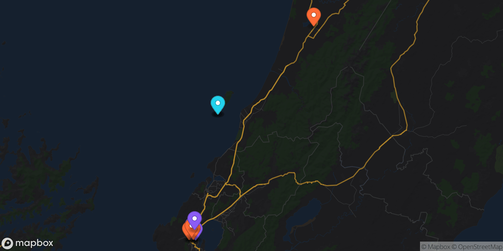 Map showing 17 locations