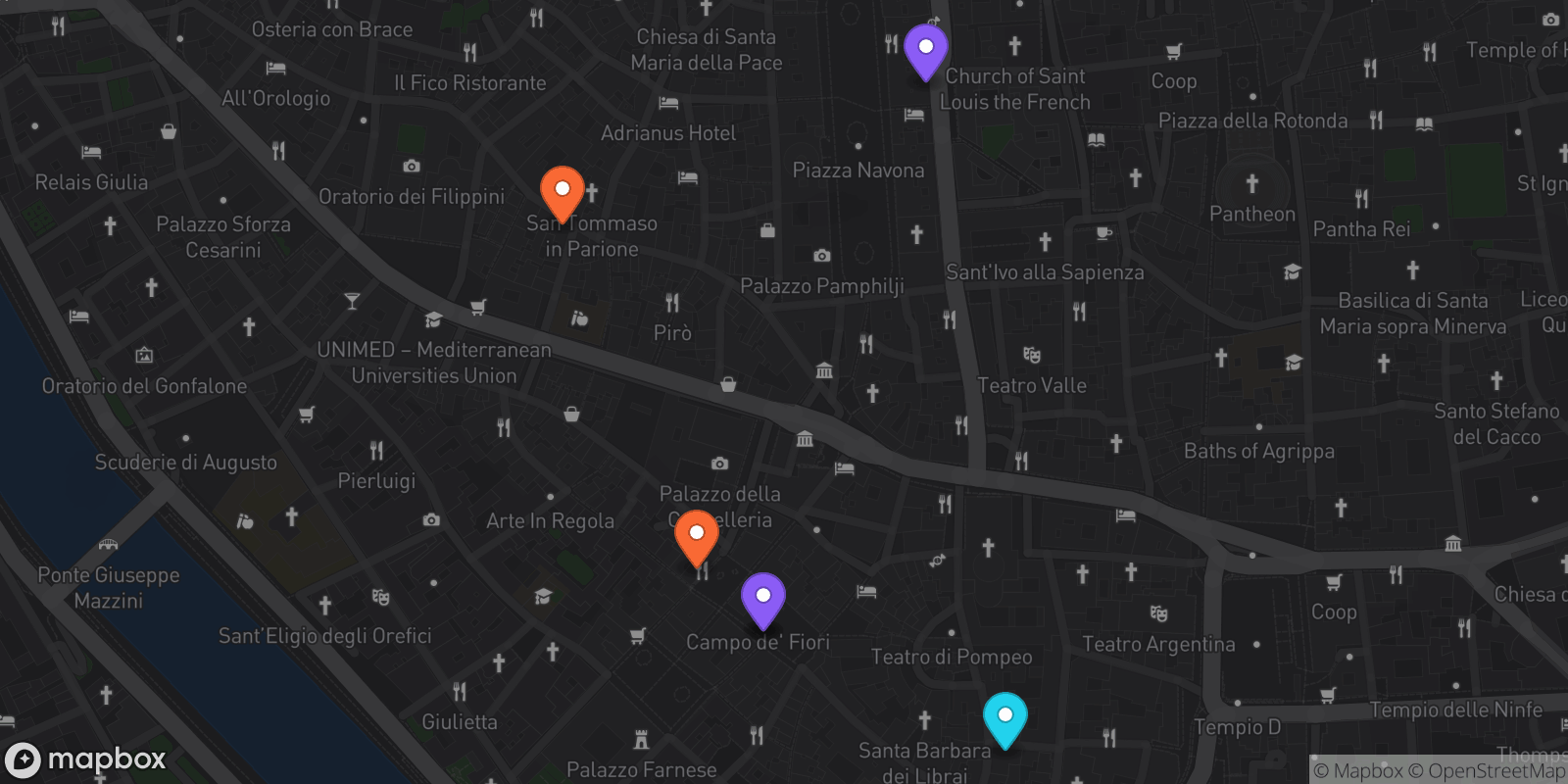 Map showing 6 locations