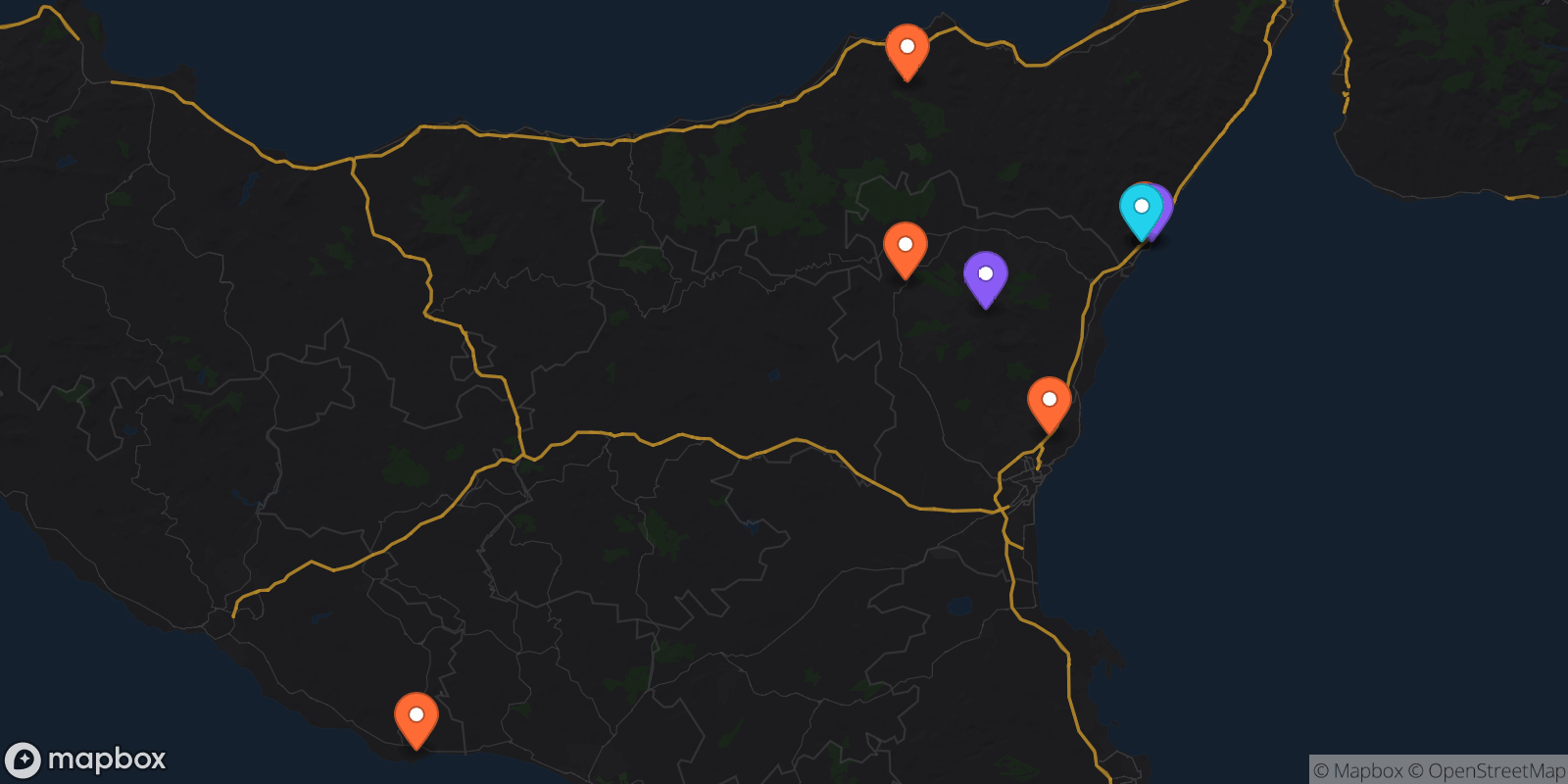 Map showing 8 locations