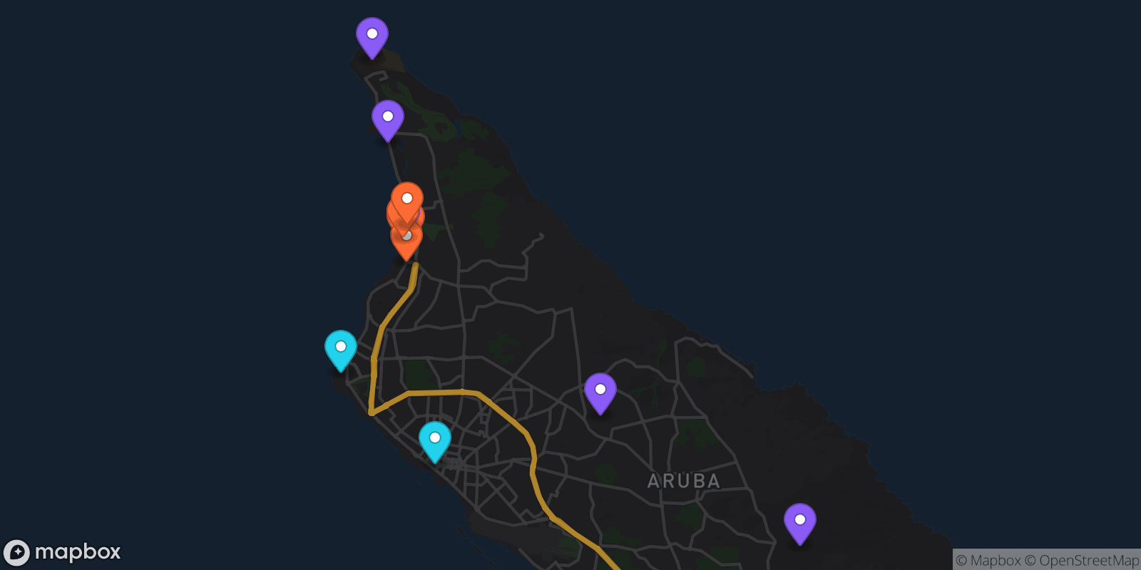 Map showing 13 locations