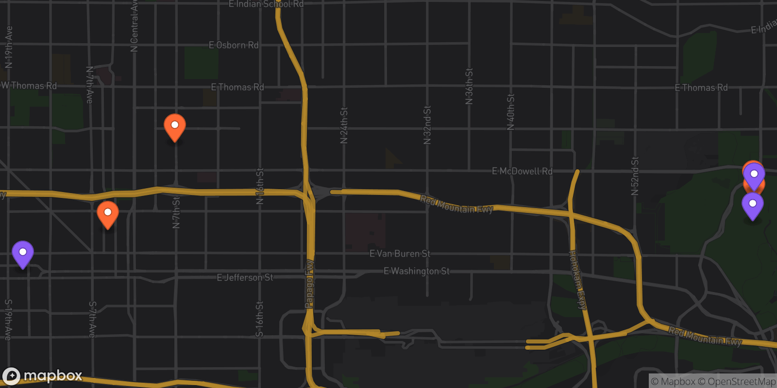 Map showing 7 locations
